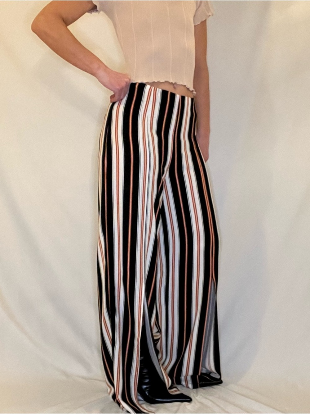 Forever 21 Striped High Rise Wide Leg Trouser Casual Dress Pants Women's Medium - Picture 8 of 10